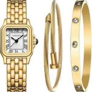 CHEETAH Women’s Gold Bangle Watch and Bracelet Set
